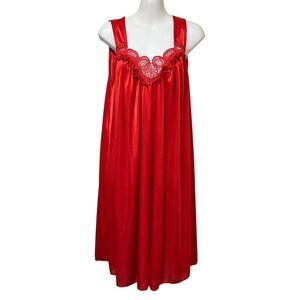 Vintage Lati Fashion Red Embroidered Lace Trim Nightie Nightgown